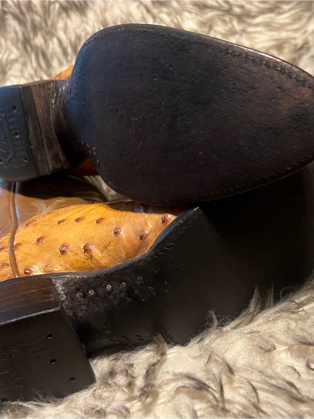 Tony Lama Pecan Brown and Tan Ostrich Western Boots Sz 8 B - Picture 13 of 14